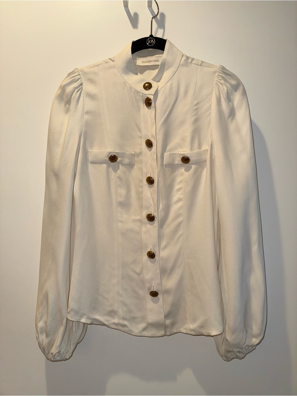 Zimmermann Cream Button-Front Puff Sleeve Blouse with Gold Buttons